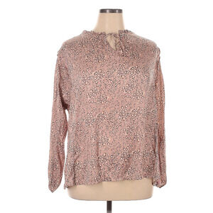 Left Coast by Dolan Rose Animal Print Ruffle Tie Neck Long Sleeve Blouse Sz 1X